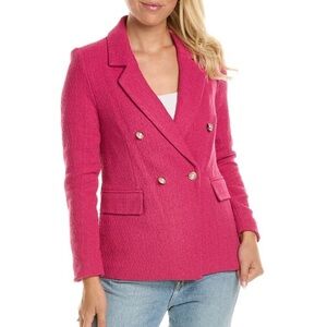 NWT Nanette Lepore Boucle Tweed Jacket Blazer 12 Fucshia Rose Pearl Buttons NEW
